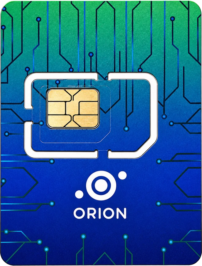 SIM M2M multioperador de la plataforma Orion, con los troqueles para formato mini, micro y nano